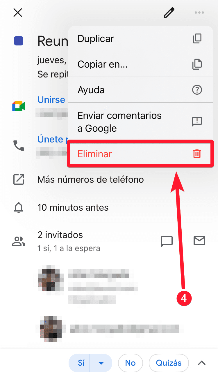 Eliminar evento recurrente en el móvil