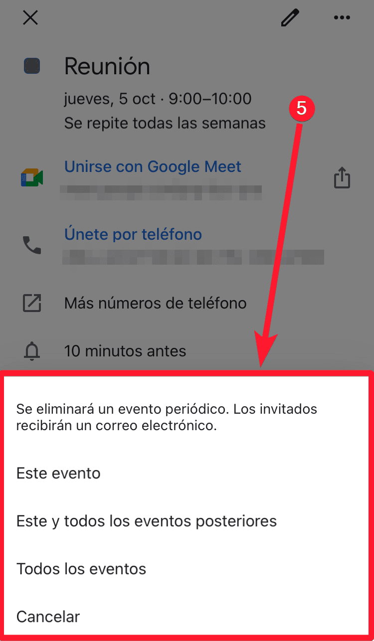 Notificar la cancelación a los invitados en la app móvil