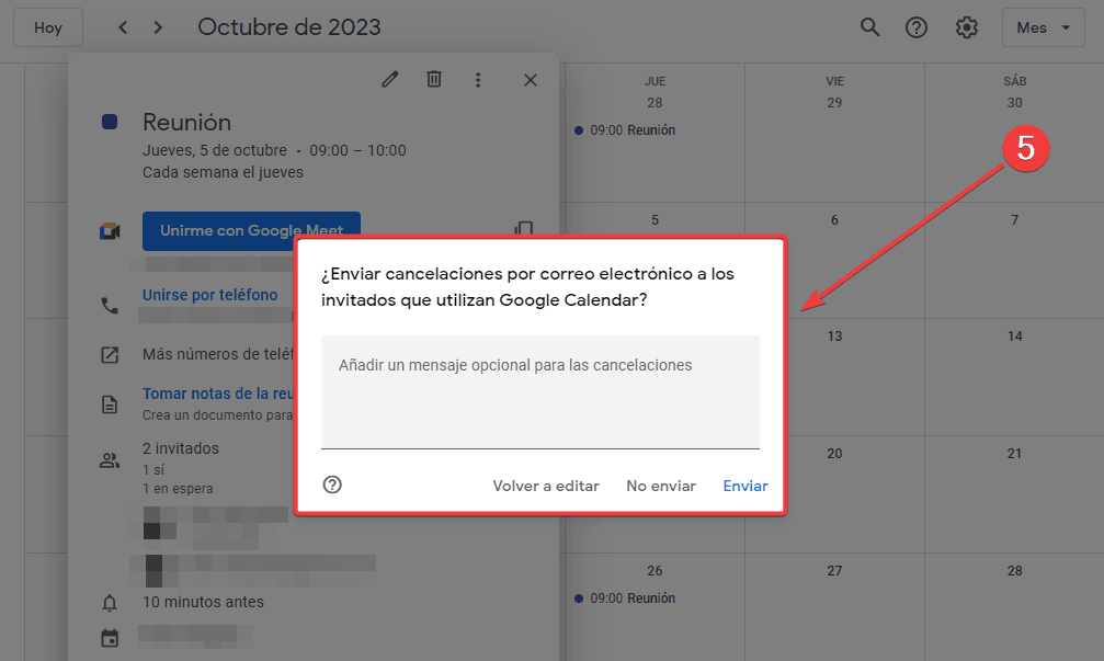 Notificar la cancelación a los invitados