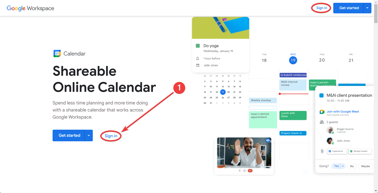 Sign in or open Google Calendar