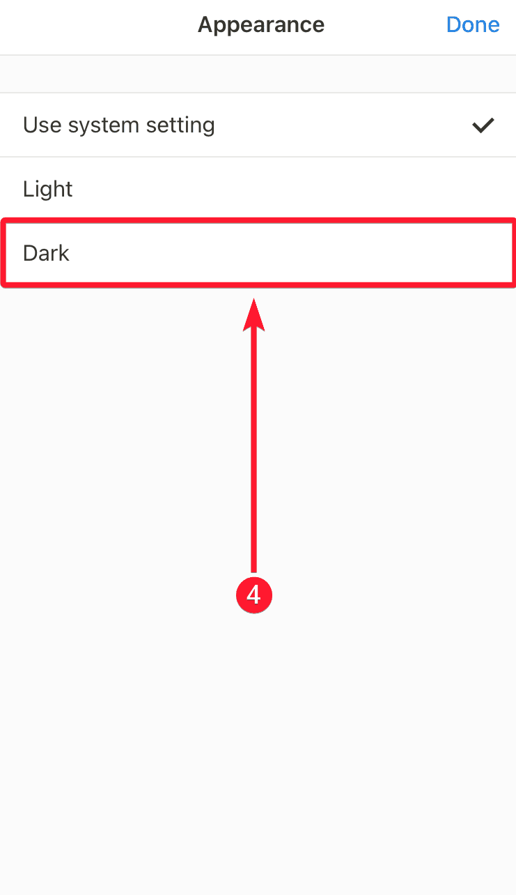 Select Dark option in the Notion mobile app