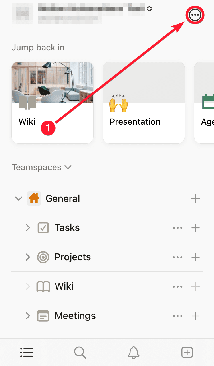 Open the configuration menu by clicking on the three dots icon in the Notion mobile app