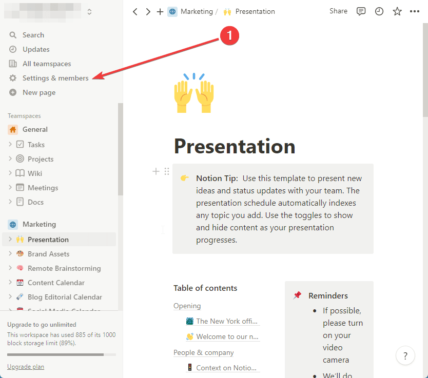 Va dans Paramètres et membres dans Notion