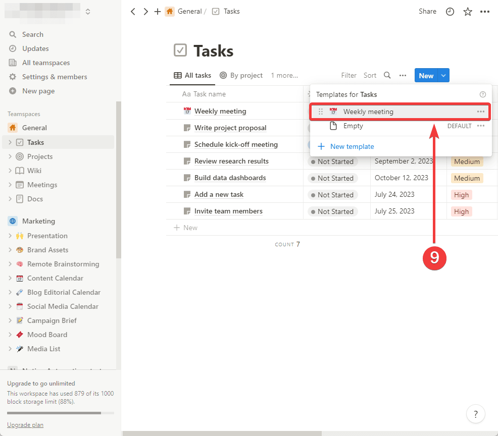 Create a new recurring task based on the previously created template